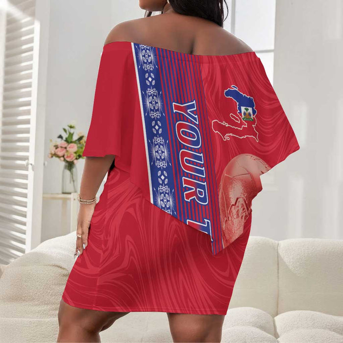 Custom Afro-Haiti Football Off Shoulder Short Dress 2026 Grenadye Alaso Red Version - African Pride