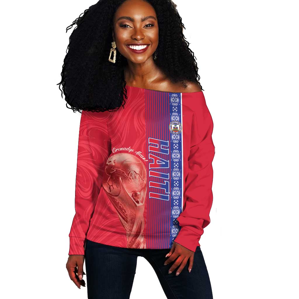 Custom Afro-Haiti Football Off Shoulder Sweater 2026 Grenadye Alaso Red Version - African Pride