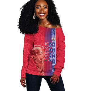 Custom Afro-Haiti Football Off Shoulder Sweater 2026 Grenadye Alaso Red Version - African Pride