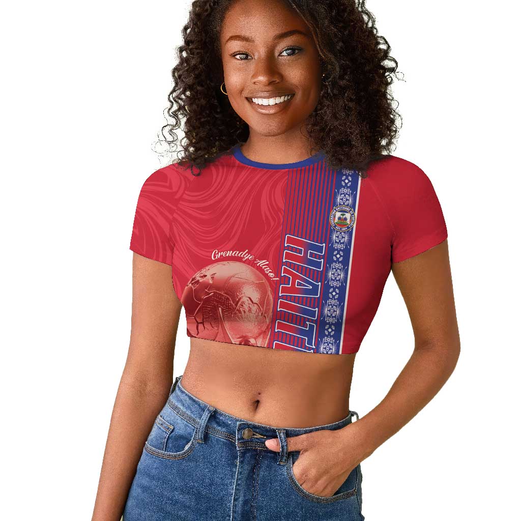 Custom Afro-Haiti Football Raglan Cropped T shirt 2026 Grenadye Alaso Red Version LT14