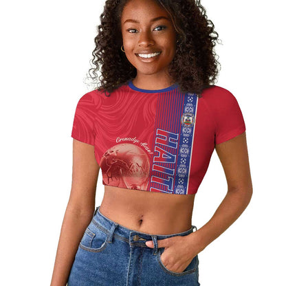 Custom Afro-Haiti Football Raglan Cropped T shirt 2026 Grenadye Alaso Red Version LT14