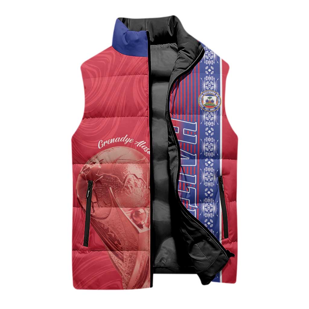 Custom Afro-Haiti Football Sleeveless Puffer Jacket 2026 Grenadye Alaso Red Version - African Pride