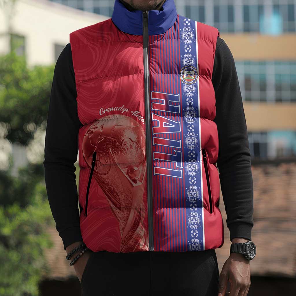 Custom Afro-Haiti Football Sleeveless Puffer Jacket 2026 Grenadye Alaso Red Version - African Pride