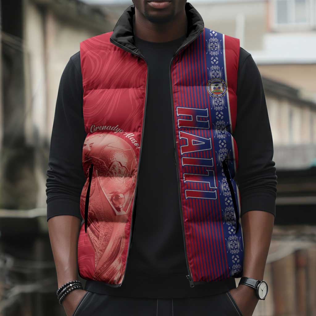 Custom Afro-Haiti Football Sleeveless Puffer Jacket 2026 Grenadye Alaso Red Version - African Pride