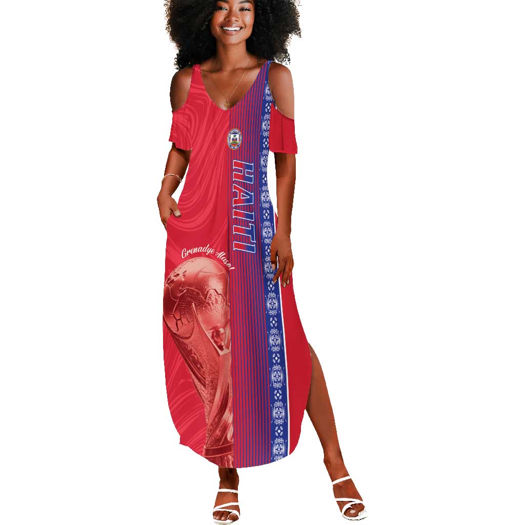 Custom Afro-Haiti Football Summer Maxi Dress 2026 Grenadye Alaso Red Version LT14