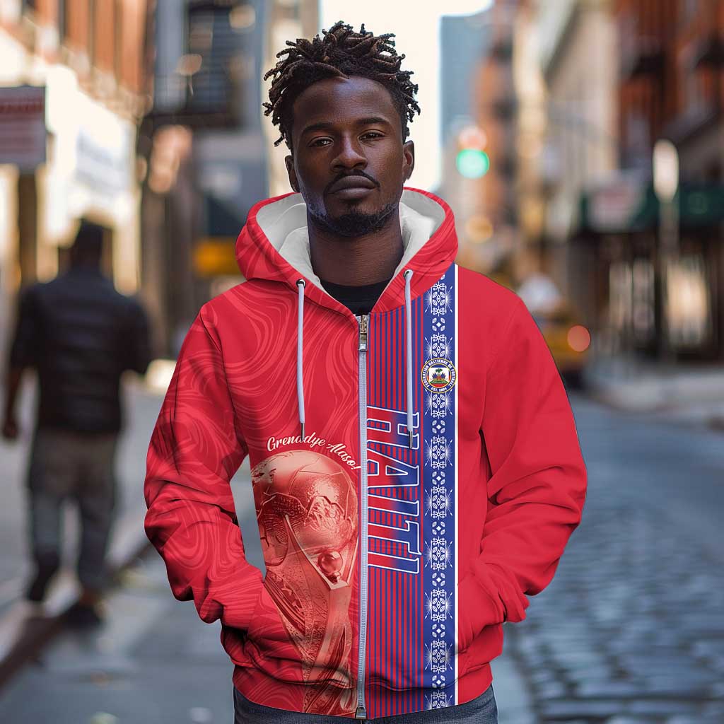 Custom Afro-Haiti Football Zip Hoodie 2026 Grenadye Alaso Red Version - African Pride