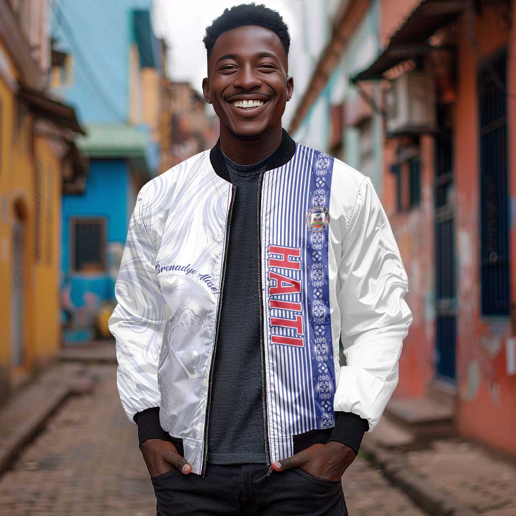 Custom Afro-Haiti Football Bomber Jacket 2026 Grenadye Alaso White Version - African Pride
