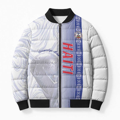Custom Afro-Haiti Football Bomber Puffer Jacket 2026 Grenadye Alaso White Version - African Pride