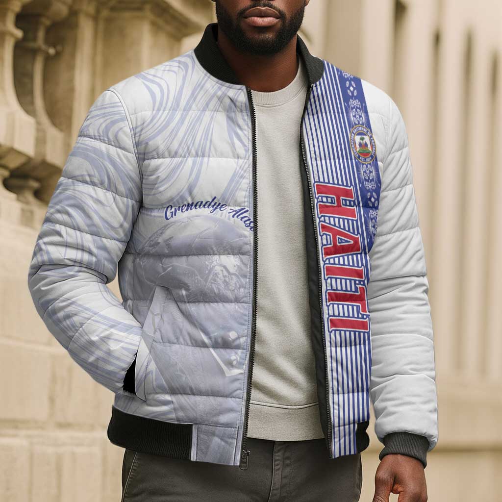 Custom Afro-Haiti Football Bomber Puffer Jacket 2026 Grenadye Alaso White Version - African Pride