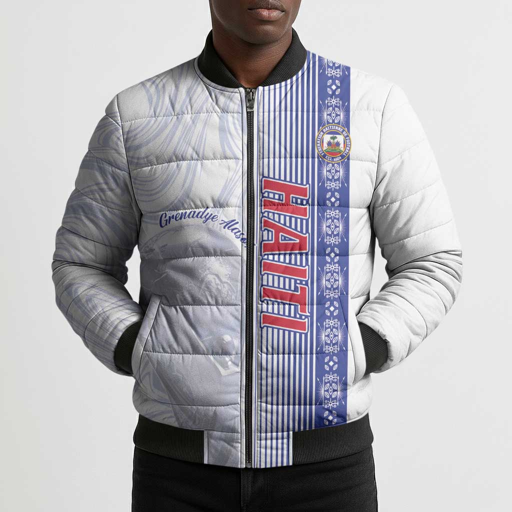 Custom Afro-Haiti Football Bomber Puffer Jacket 2026 Grenadye Alaso White Version - African Pride