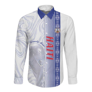 Custom Afro-Haiti Football Long Sleeve Button Shirt 2026 Grenadye Alaso White Version - African Pride