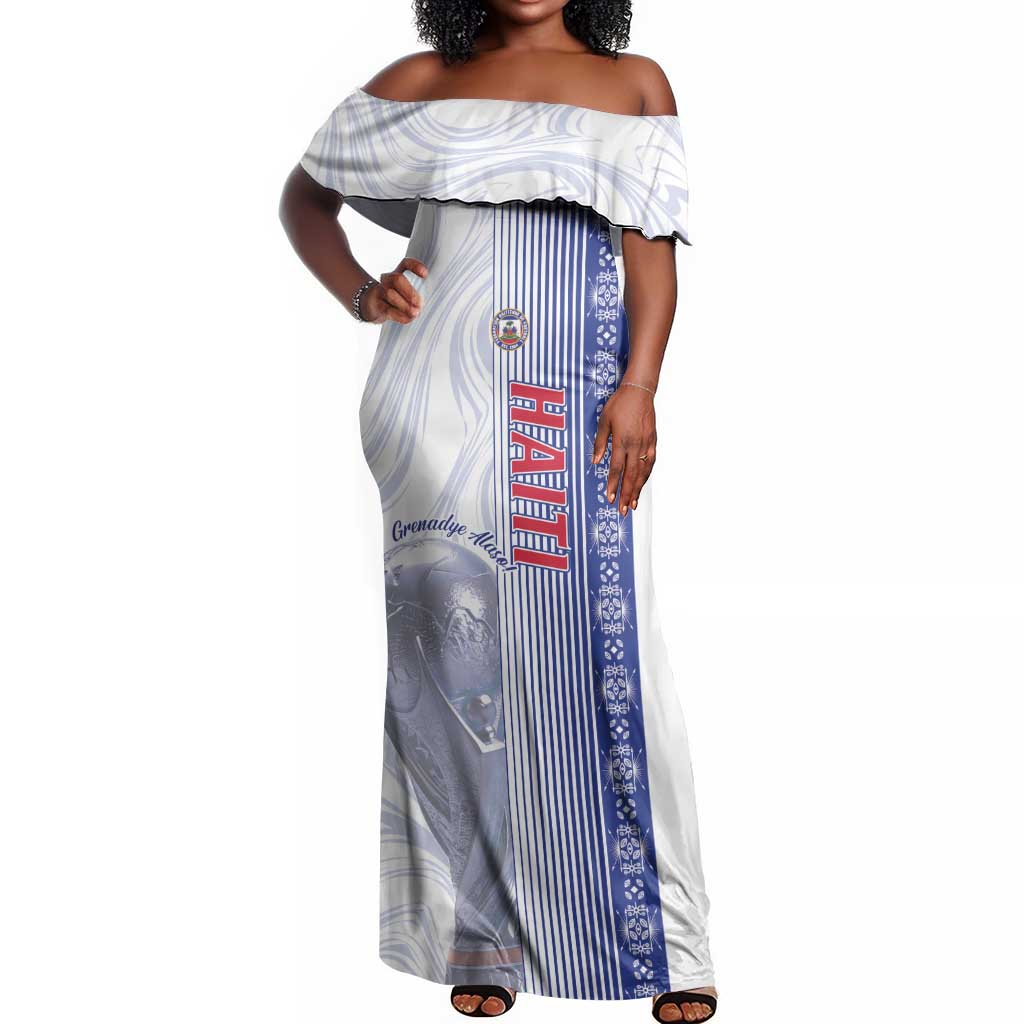 Custom Afro-Haiti Football Off Shoulder Maxi Dress 2026 Grenadye Alaso White Version - African Pride