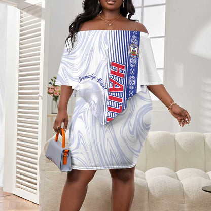 Custom Afro-Haiti Football Off Shoulder Short Dress 2026 Grenadye Alaso White Version - African Pride