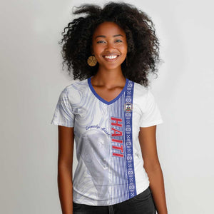Custom Afro-Haiti Football Women V-Neck T-Shirt 2026 Grenadye Alaso White Version LT14