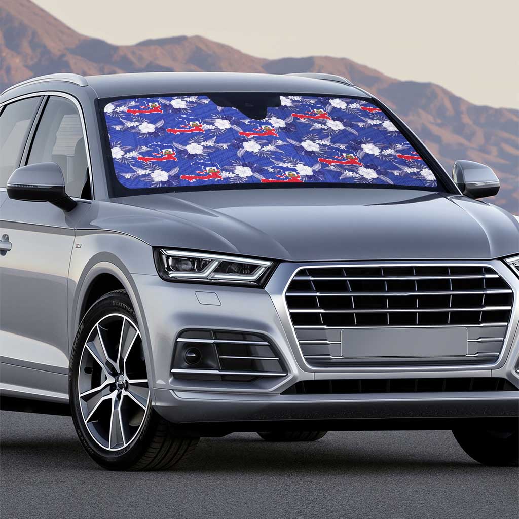 Afro-Haitians Auto Sun Shade Ayiti Map and Rose Kayenn Tropical Style - African Pride