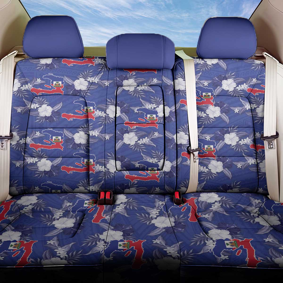Afro-Haitians Back Car Seat Cover Ayiti Map and Rose Kayenn Tropical Style - African Pride