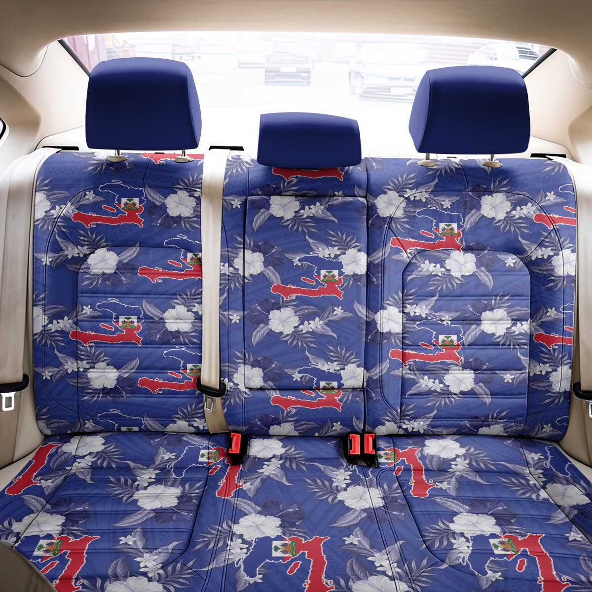 Afro-Haitians Back Car Seat Cover Ayiti Map and Rose Kayenn Tropical Style - African Pride