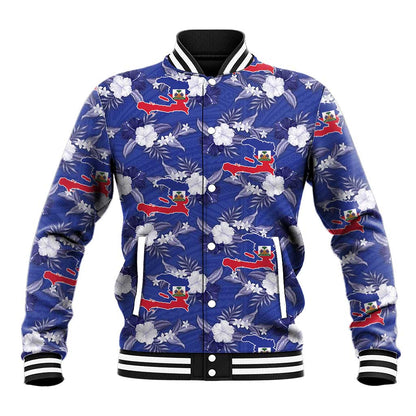 Afro-Haitians Baseball Jacket Ayiti Map and Rose Kayenn Tropical Style - African Pride