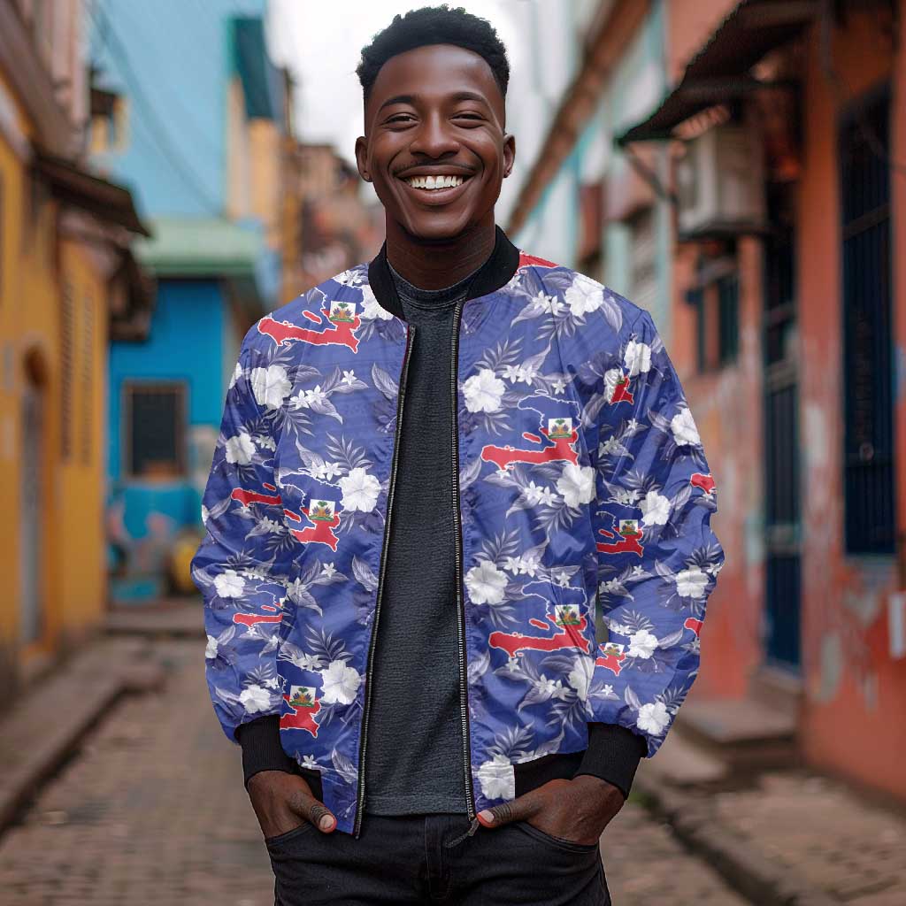 Afro-Haitians Bomber Jacket Ayiti Map and Rose Kayenn Tropical Style - African Pride