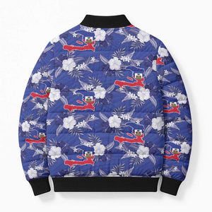 Afro-Haitians Bomber Puffer Jacket Ayiti Map and Rose Kayenn Tropical Style - African Pride