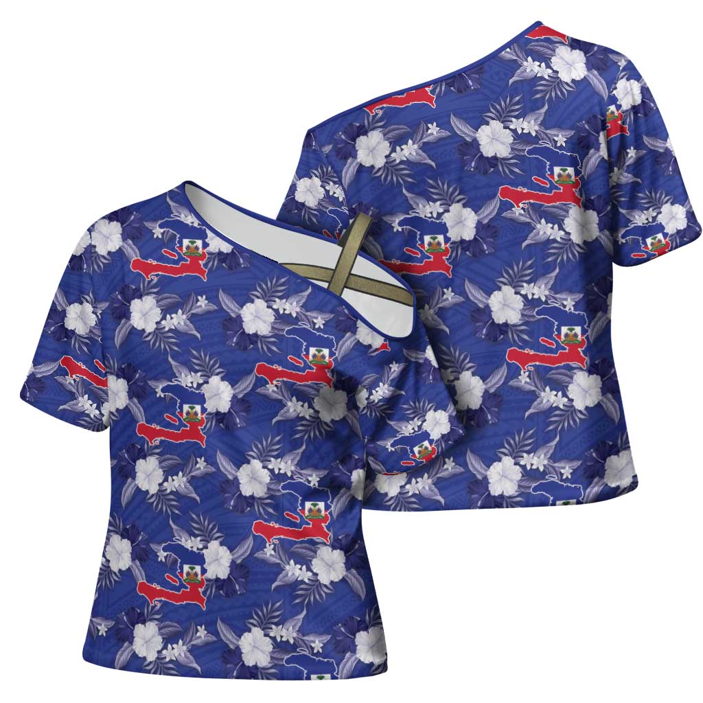 Afro-Haitians Cross Shoulder Shirt Ayiti Map and Rose Kayenn Tropical Style - African Pride