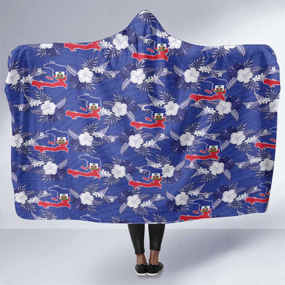 Afro-Haitians Hooded Blanket Ayiti Map and Rose Kayenn Tropical Style - African Pride