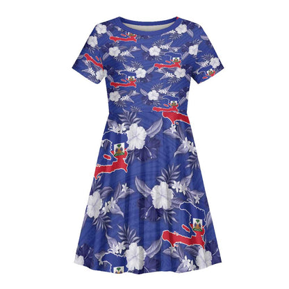 Afro-Haitians Kid Short Sleeve Dress Ayiti Map and Rose Kayenn Tropical Style LT14