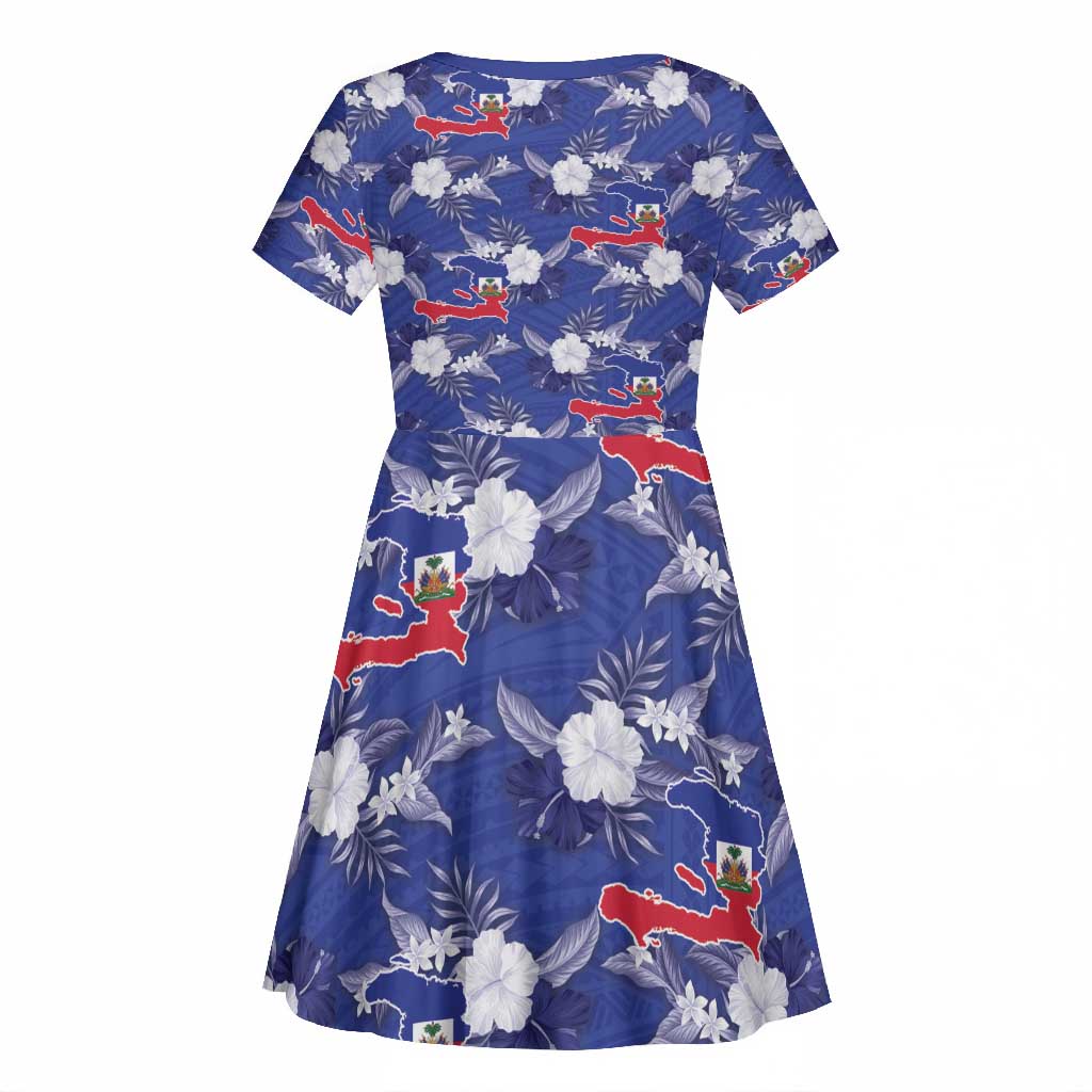 Afro-Haitians Kid Short Sleeve Dress Ayiti Map and Rose Kayenn Tropical Style LT14