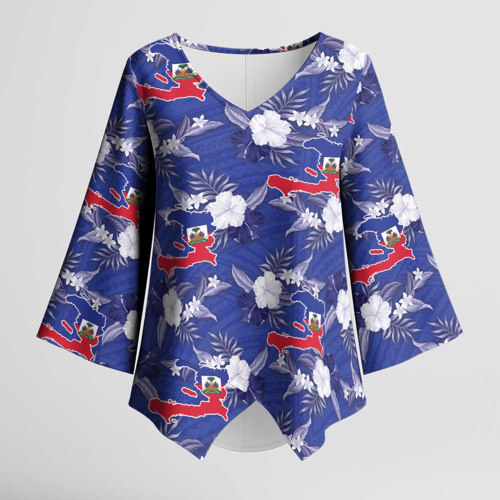 Afro-Haitians Kimono Sleeve Blouse Ayiti Map and Rose Kayenn Tropical Style - African Pride