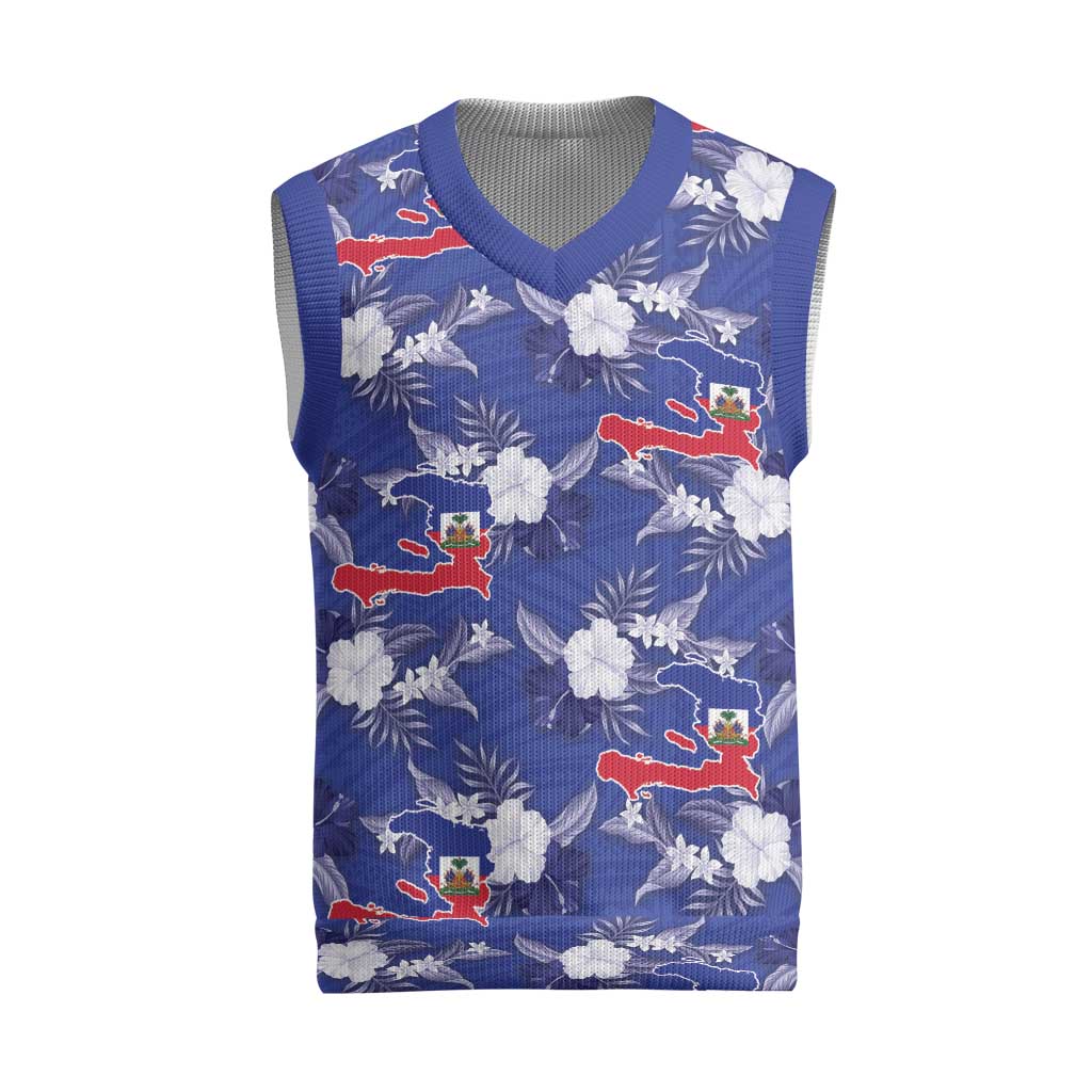 Afro-Haitians Christmas Knitted V-Neck Vest Ayiti Map and Rose Kayenn Tropical Style - African Pride