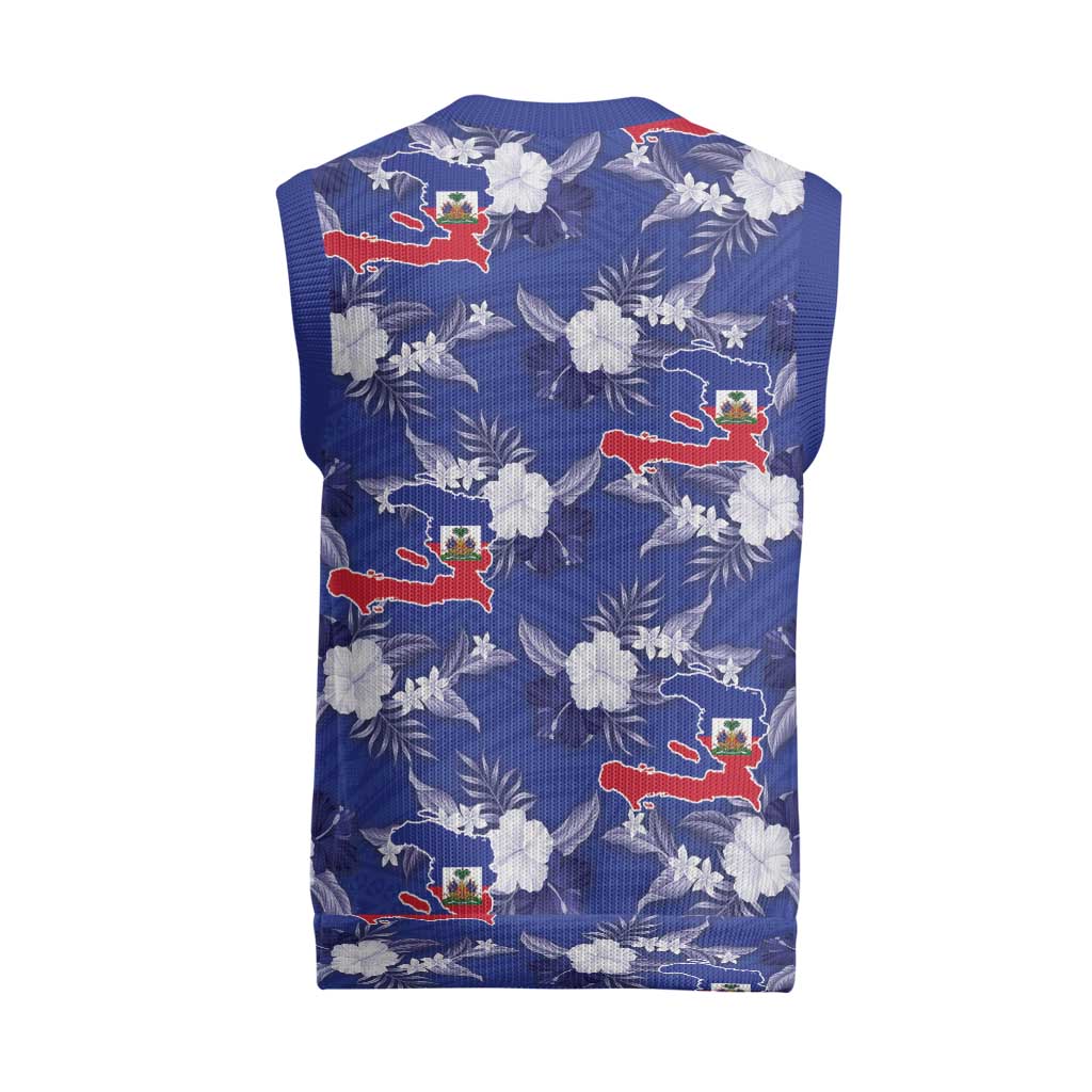 Afro-Haitians Christmas Knitted V-Neck Vest Ayiti Map and Rose Kayenn Tropical Style - African Pride