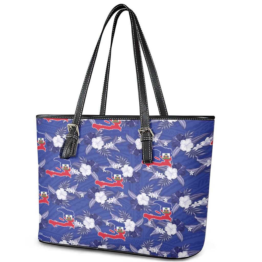 Afro-Haitians Leather Tote Bag Ayiti Map and Rose Kayenn Tropical Style - African Pride