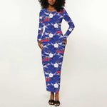 Afro-Haitians Long Sleeve Bodycon Dress Ayiti Map and Rose Kayenn Tropical Style - African Pride
