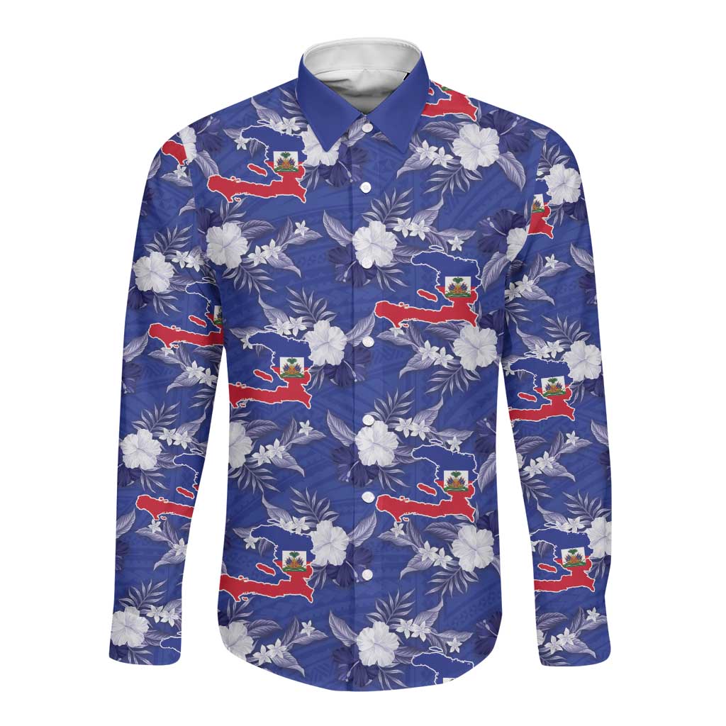 Afro-Haitians Long Sleeve Button Shirt Ayiti Map and Rose Kayenn Tropical Style - African Pride
