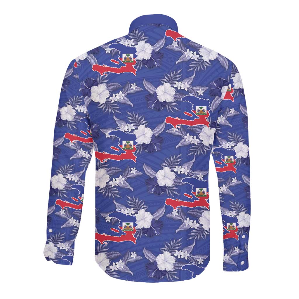 Afro-Haitians Long Sleeve Button Shirt Ayiti Map and Rose Kayenn Tropical Style - African Pride