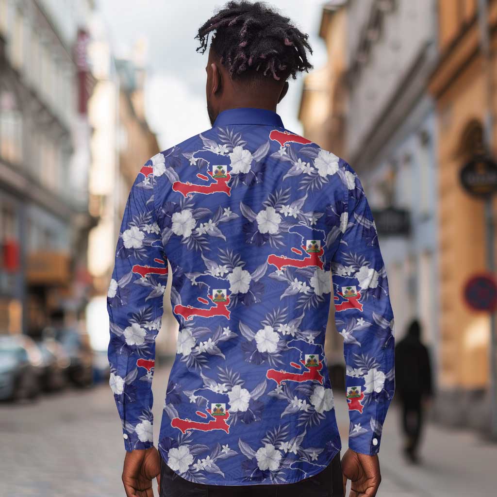 Afro-Haitians Long Sleeve Button Shirt Ayiti Map and Rose Kayenn Tropical Style - African Pride