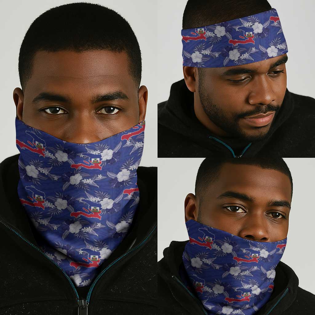 Afro-Haitians Neck Gaiter Ayiti Map and Rose Kayenn Tropical Style - African Pride