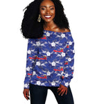 Afro-Haitians Off Shoulder Sweater Ayiti Map and Rose Kayenn Tropical Style - African Pride