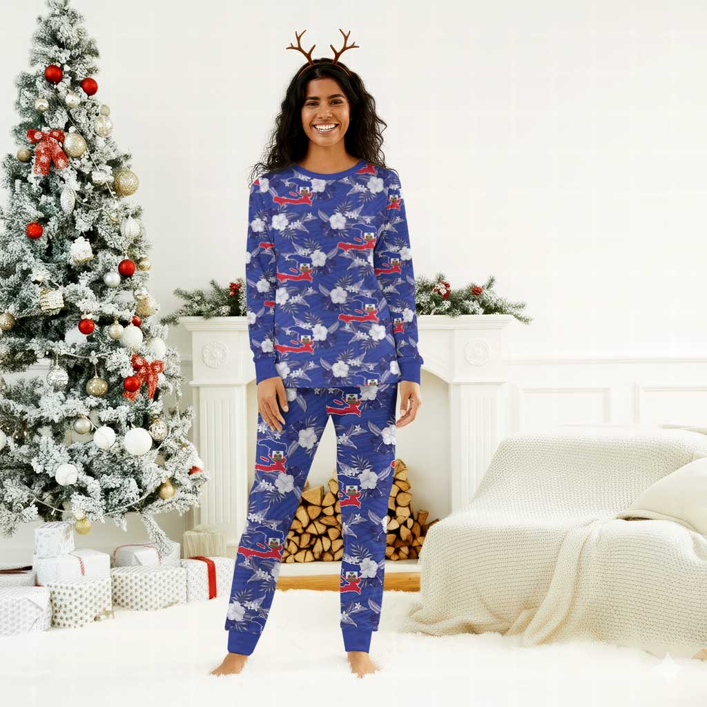Afro-Haitians Christmas Pajama Set Ayiti Map and Rose Kayenn Tropical Style - African Pride