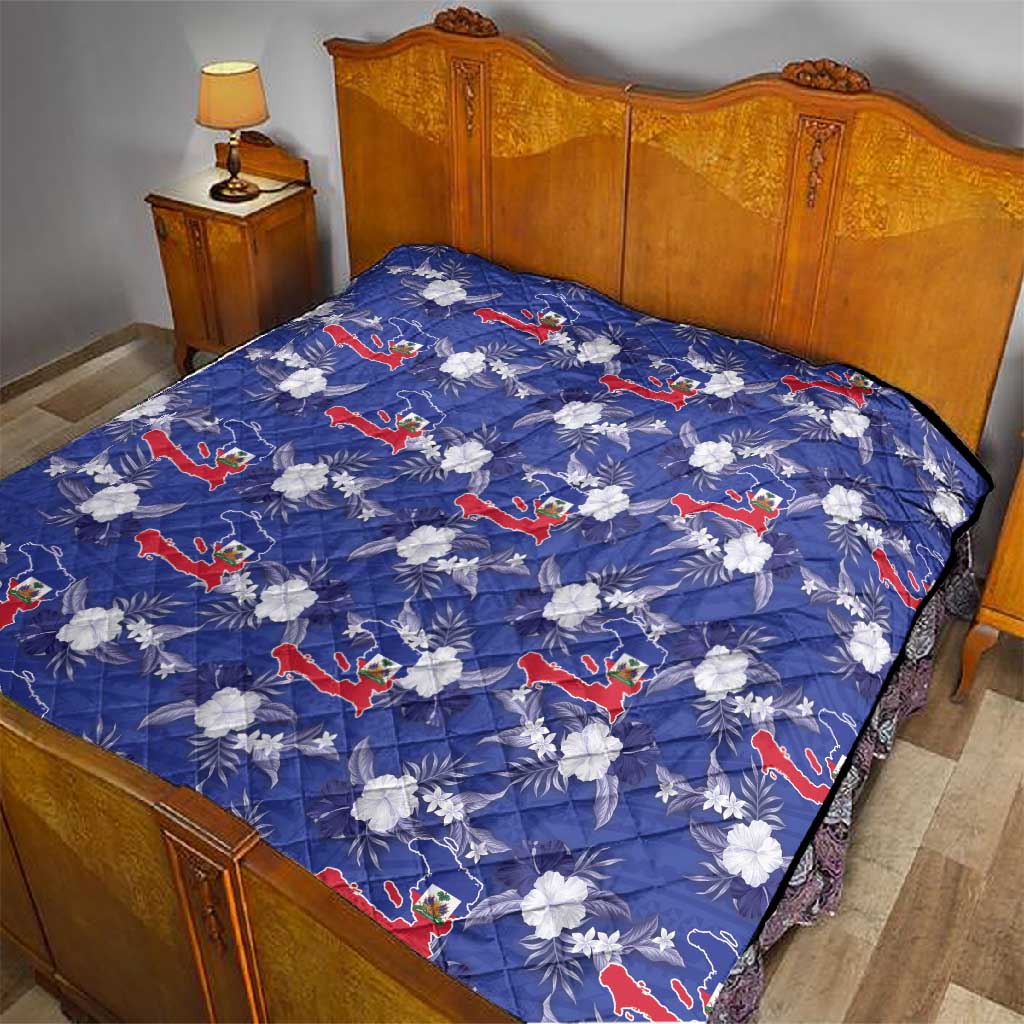 Afro-Haitians Quilt Ayiti Map and Rose Kayenn Tropical Style - African Pride