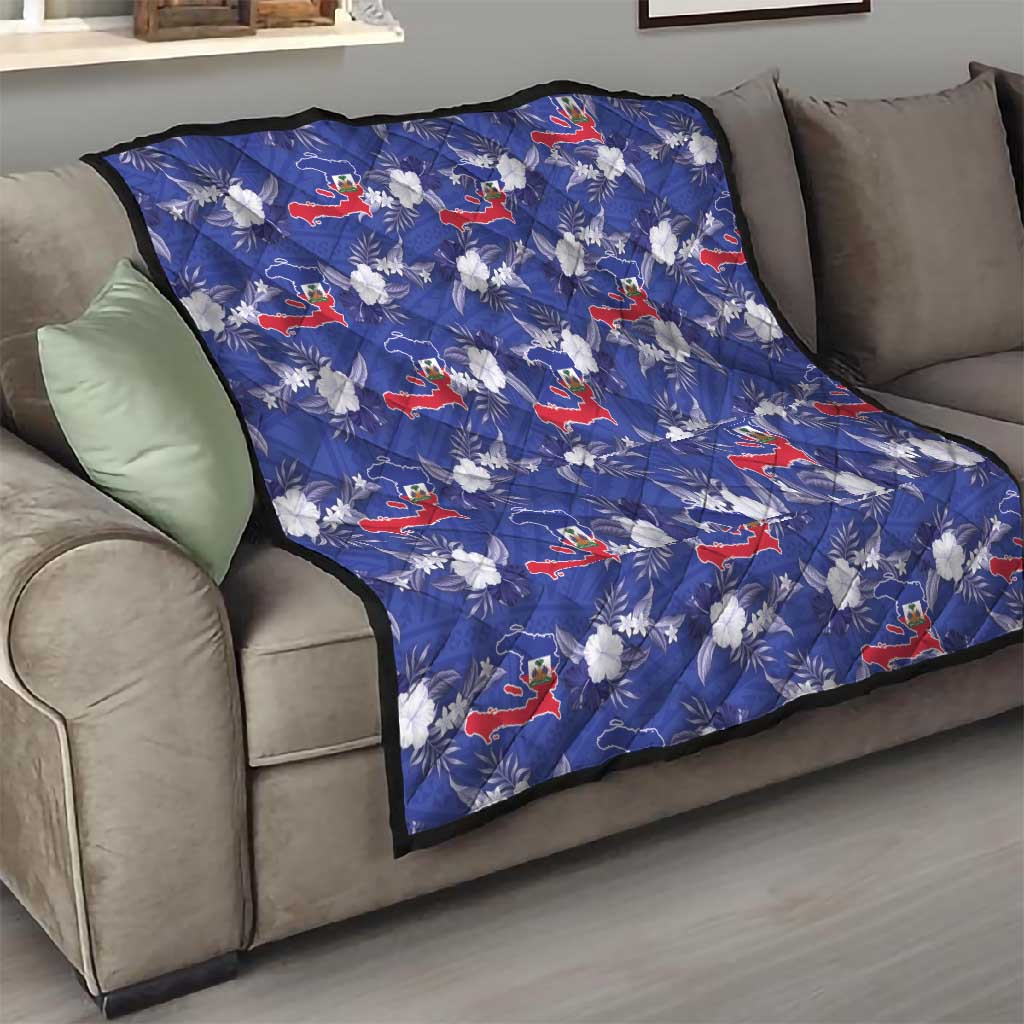 Afro-Haitians Quilt Ayiti Map and Rose Kayenn Tropical Style - African Pride