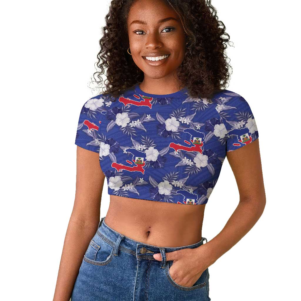Afro-Haitians Raglan Cropped T shirt Ayiti Map and Rose Kayenn Tropical Style LT14