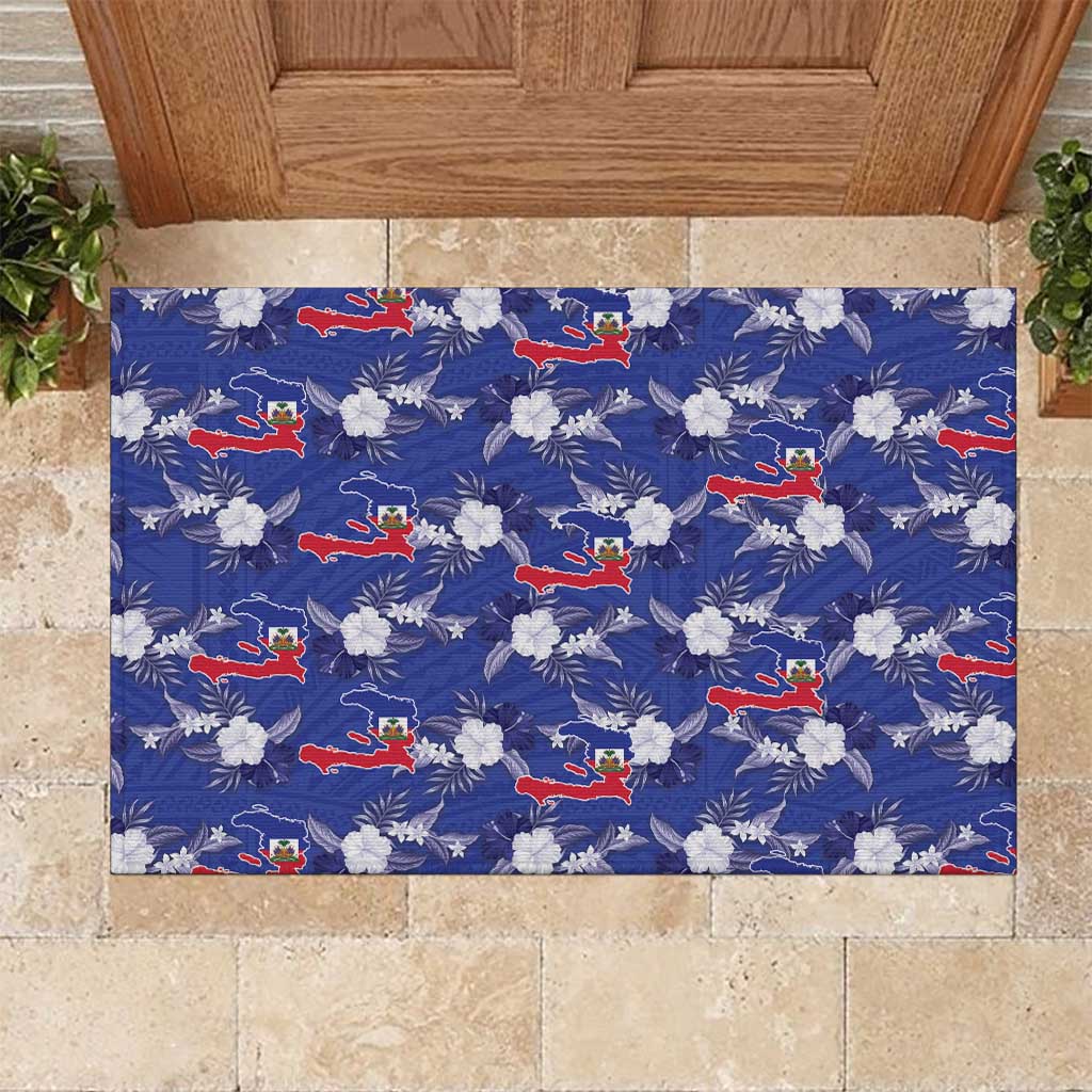Afro-Haitians Rubber Doormat Ayiti Map and Rose Kayenn Tropical Style - African Pride