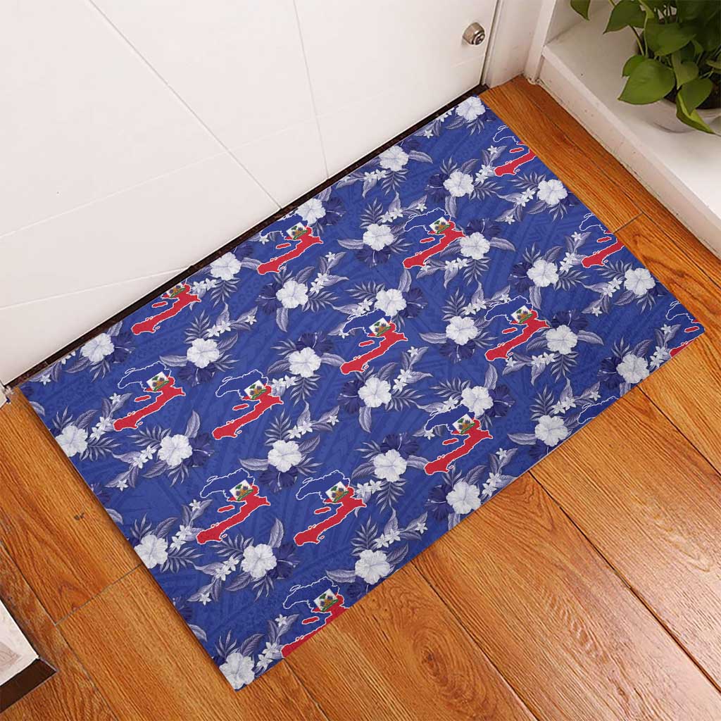 Afro-Haitians Rubber Doormat Ayiti Map and Rose Kayenn Tropical Style - African Pride