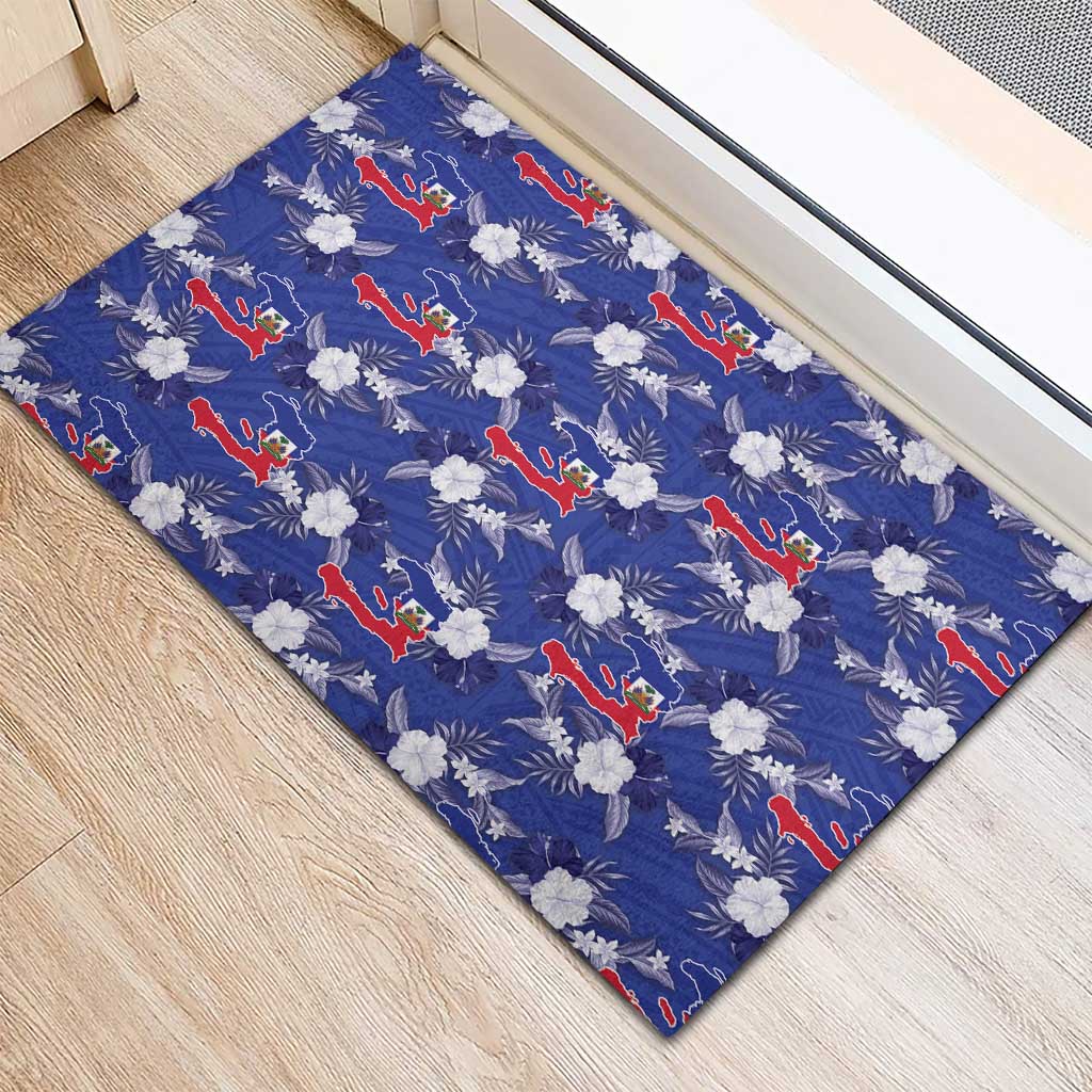Afro-Haitians Rubber Doormat Ayiti Map and Rose Kayenn Tropical Style - African Pride