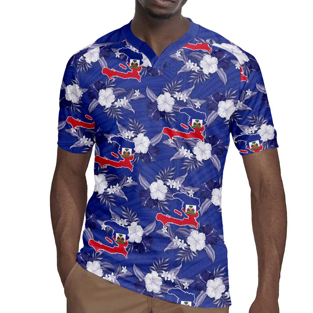 Afro-Haitians Rugby Jersey Ayiti Map and Rose Kayenn Tropical Style LT14