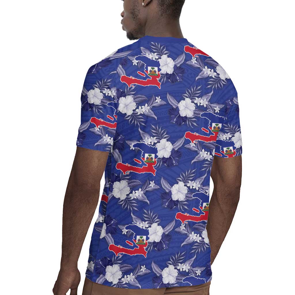 Afro-Haitians Rugby Jersey Ayiti Map and Rose Kayenn Tropical Style LT14