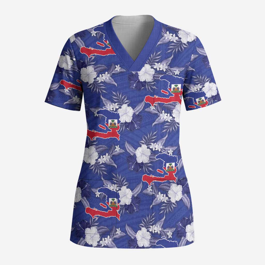Afro-Haitians Scrub Top Ayiti Map and Rose Kayenn Tropical Style - African Pride