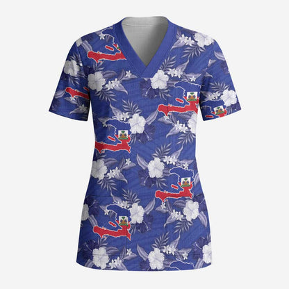 Afro-Haitians Scrub Top Ayiti Map and Rose Kayenn Tropical Style - African Pride