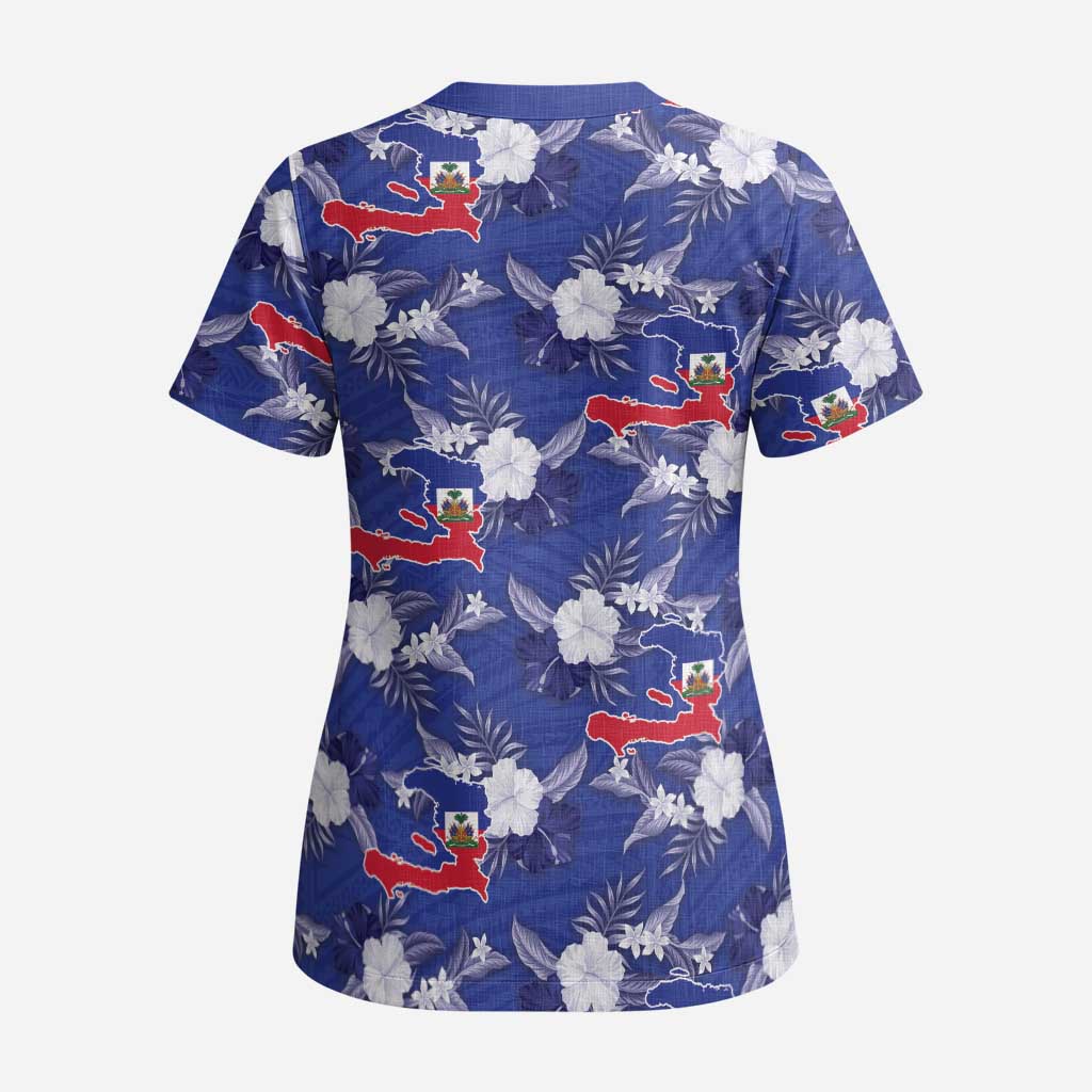 Afro-Haitians Scrub Top Ayiti Map and Rose Kayenn Tropical Style - African Pride